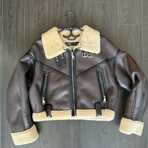 ZARA SHERPA Jacket 🧥 Brown Size Medium